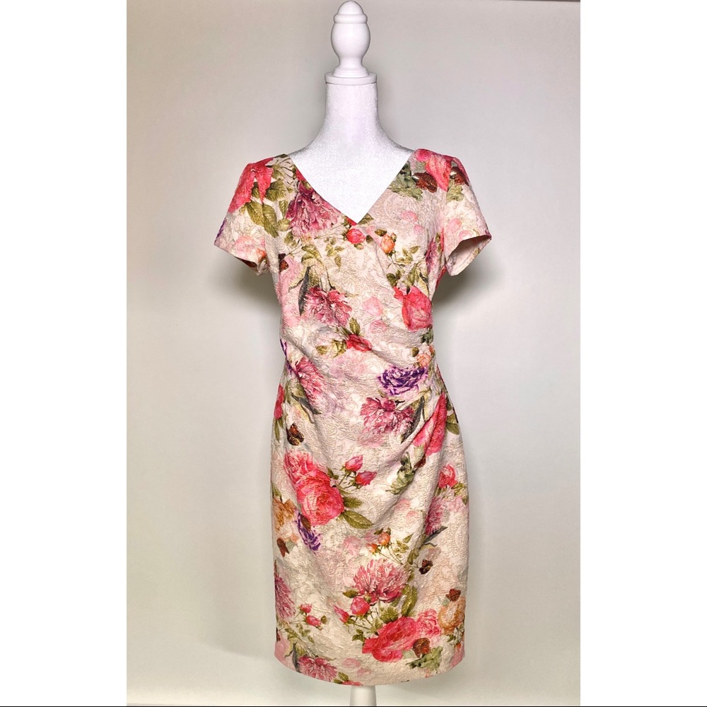 Adrianna Papell Metelasse Floral Wrap Sheath Dress